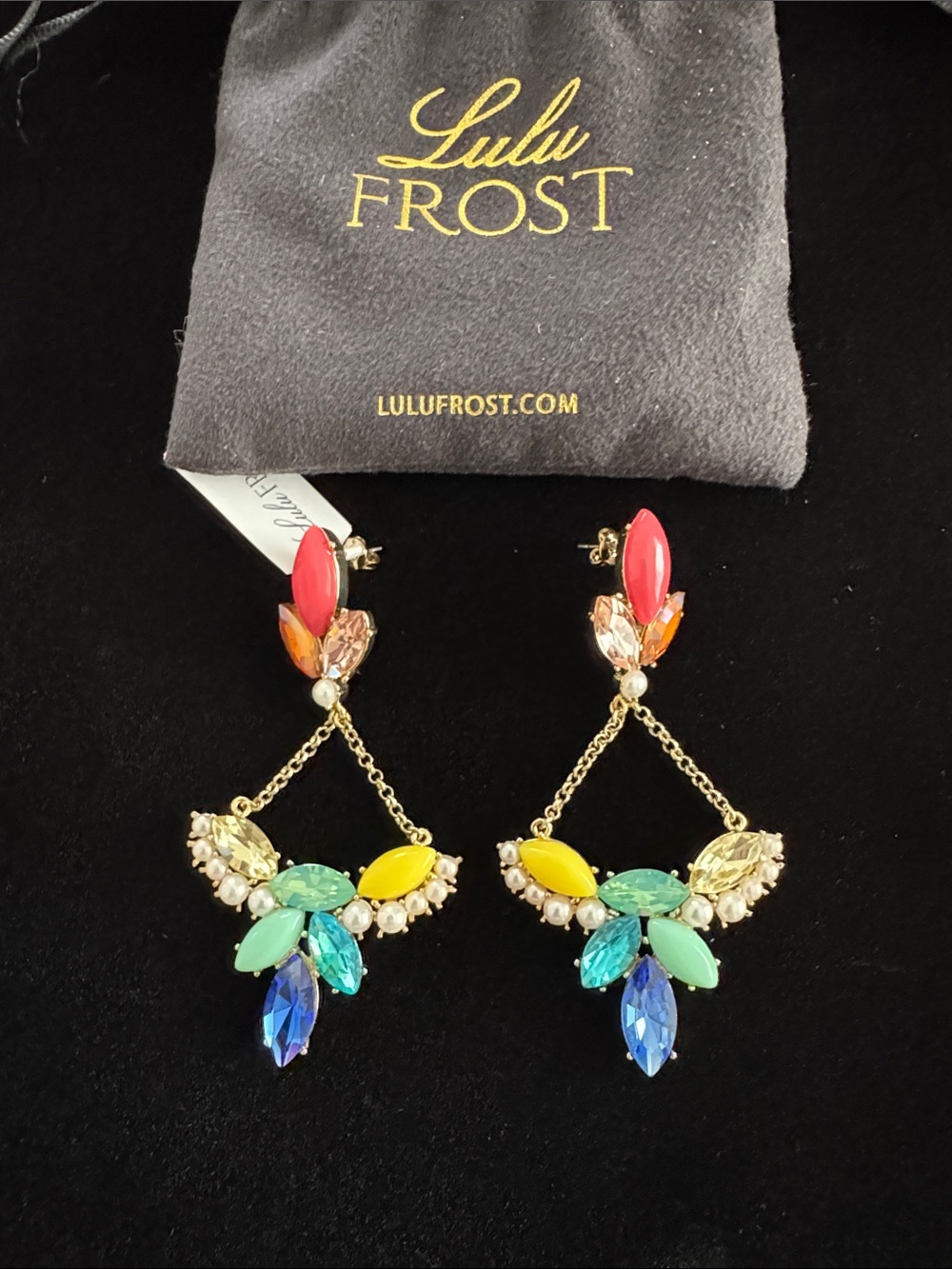 NWT Lulu Frost Bright Multicolor Chandelier Earrings